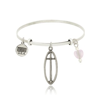 Cross in Oval Adjustable Bangle Bracelet